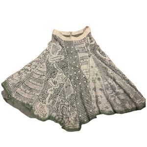 Y2K Maria Bonita Crochet Lace Midi Skirt Ivory Green Lined Brazil size medium